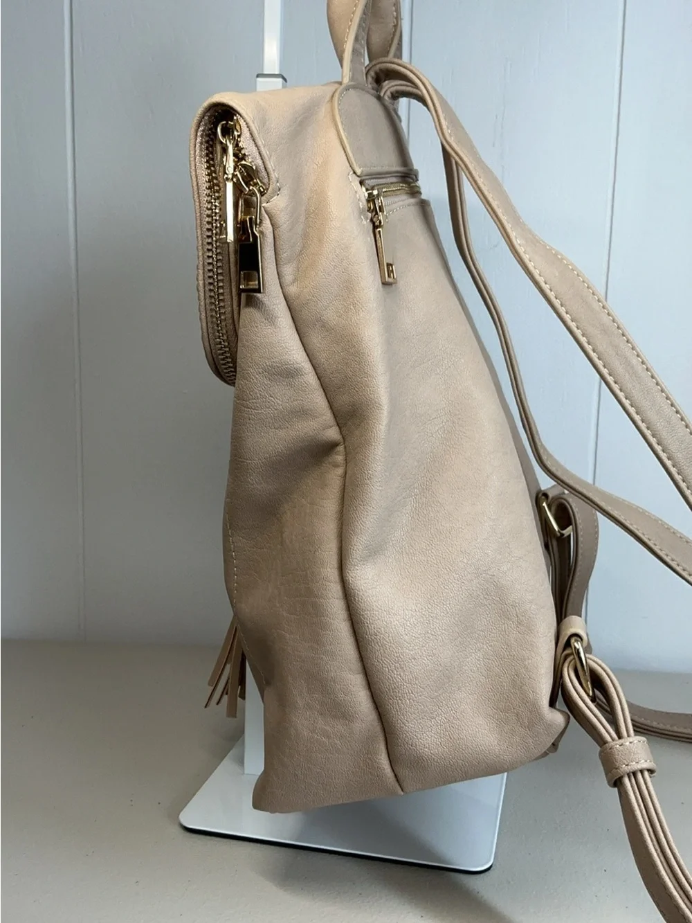 Mystique Beige Vegan Leather Adjustable Backpack